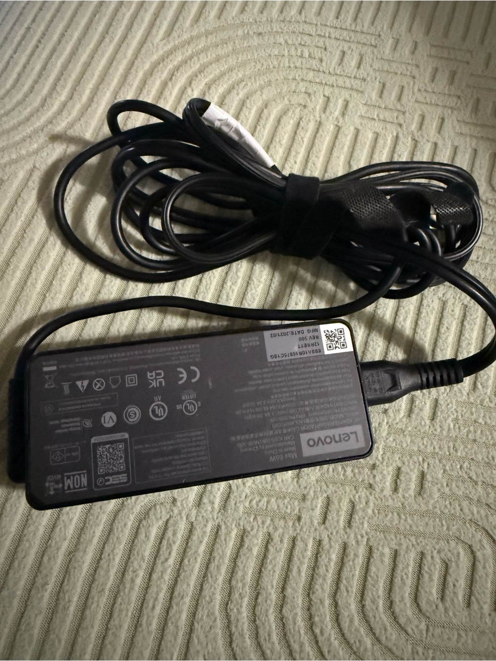 Lenovo Black AC Power Adapter with Integrated Cable